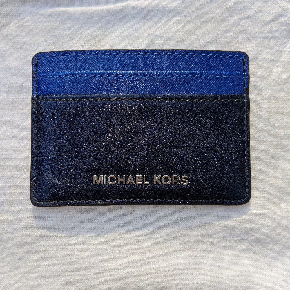 MICHAEL KORS Card Holder NWOT Navy Blue Glitter